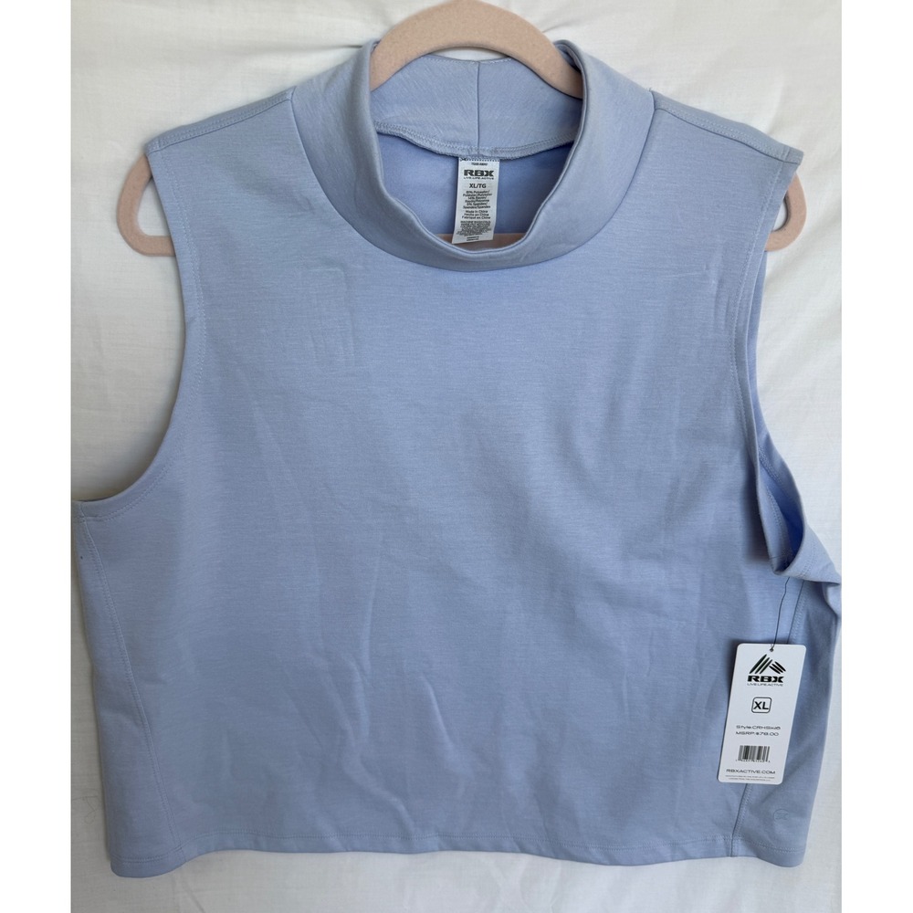 RBX Active Women Blue Mock Neck Sleeveless Crop Top Athletic Tank XL NWT